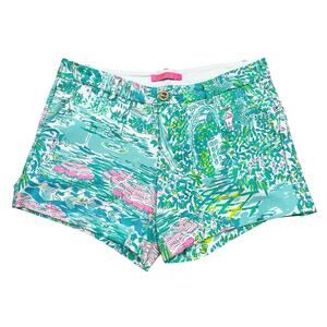 Lilly Pulitzer | Callahan Gustavia Green Pink Sunshine City Print Knit Shorts 8